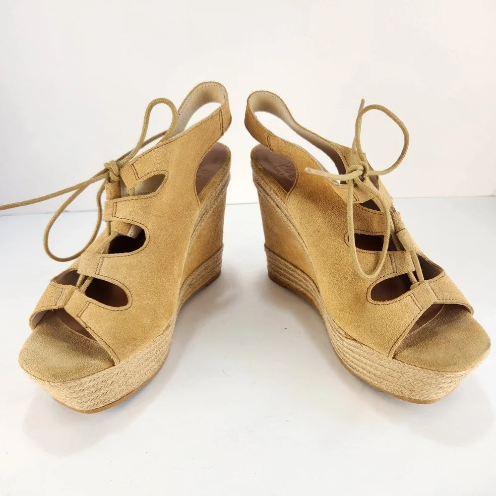 Andre Assous Women's Yellow Lace-up Platform Espadrilles Size 37 (6.5-7)